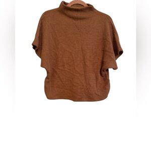 Zenana Brown Waffle Knit Mock Neck Short Sleeve Sweater Top M
